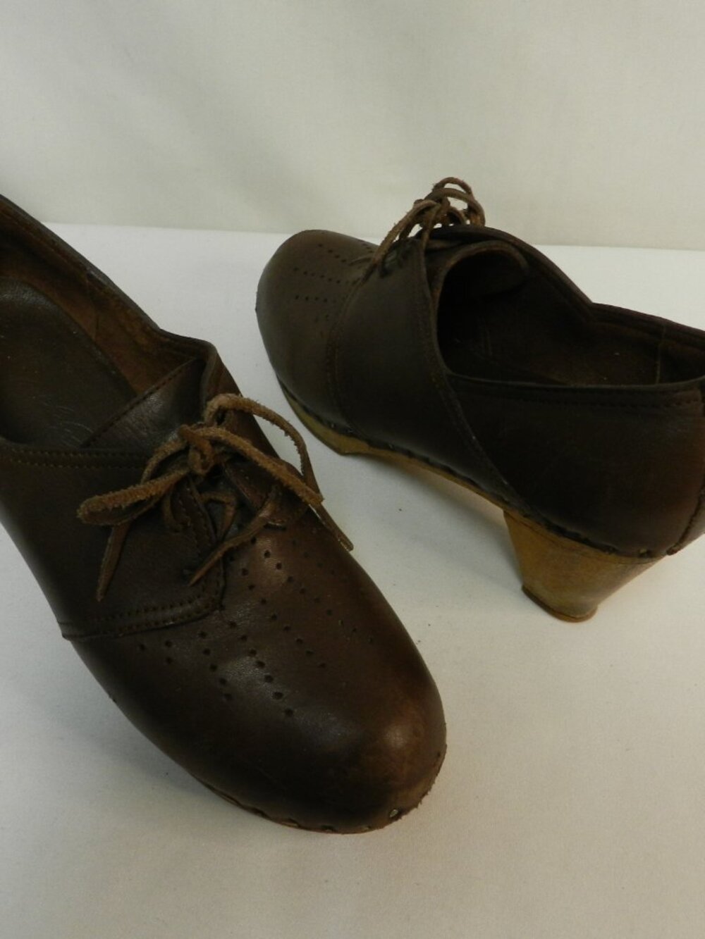 Rachel Comey Size 7.5 Leather wood clog heels pumps lace up Boho brown Platform